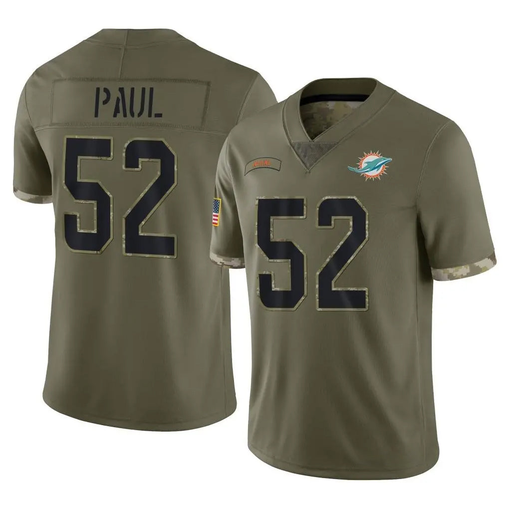 Punc M.Dolphins #52 Patrick Paul Player Olive Salute To Service Limited Stitched Jerseys