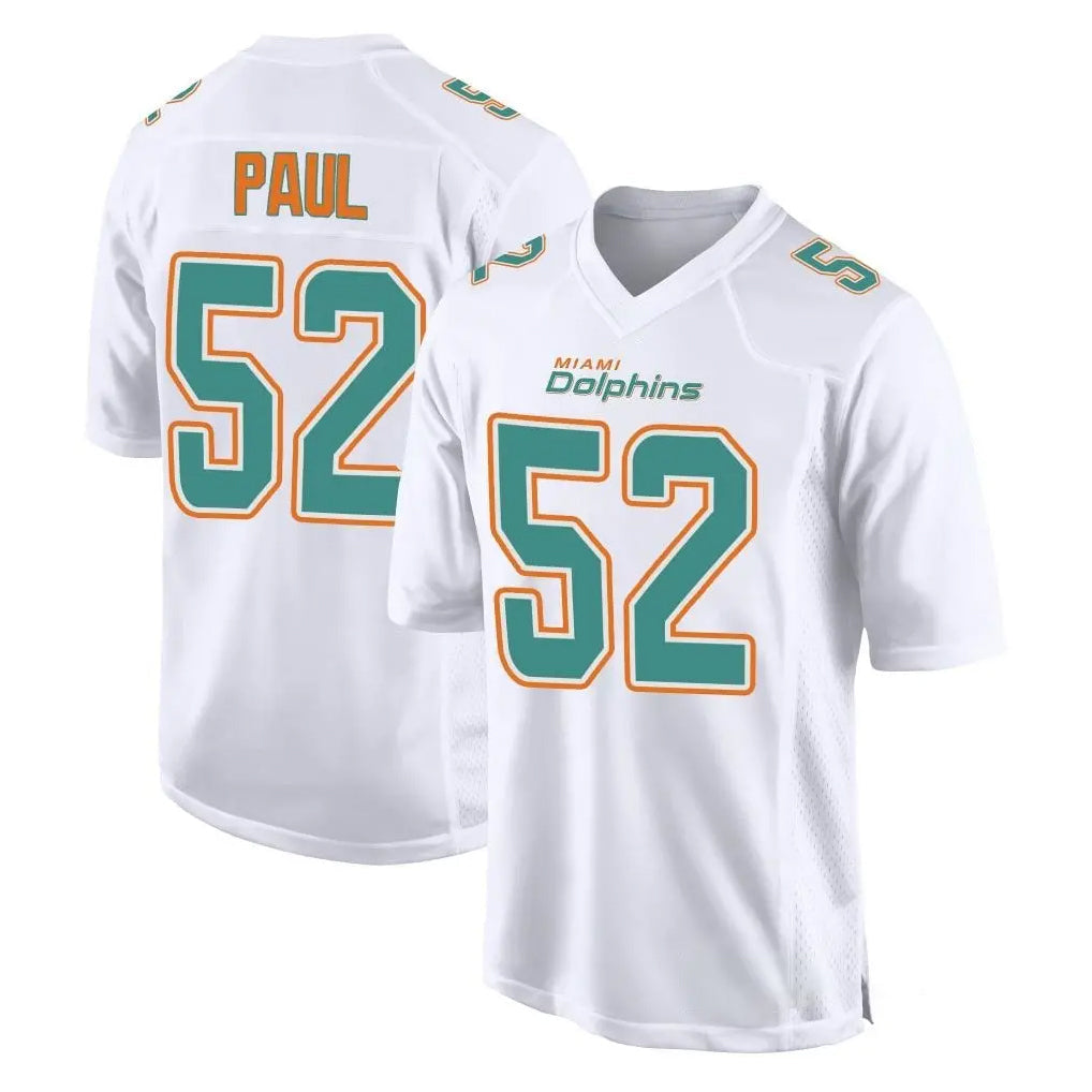 Punc M.Dolphins #52 Patrick Paul Player White Fashion Home Game Stitched Jerseys