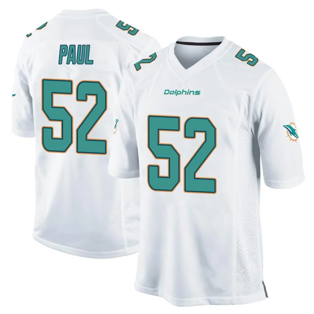 Punc M.Dolphins #52 Patrick Paul Player White Home Game Stitched Jerseys