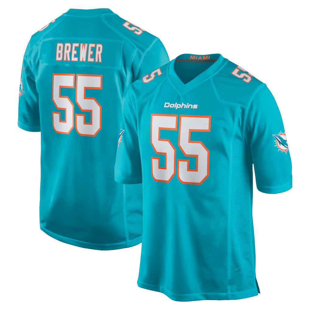 Punc M.Dolphins #55 Aaron Brewer Player Aqua Home Game Stitched Jerseys