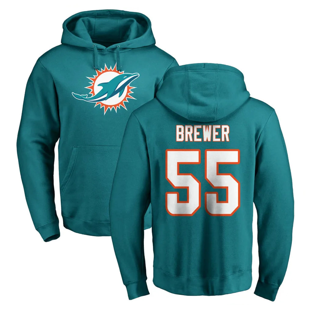 Punc M.Dolphins #55 Aaron Brewer Player Aqua LOGO Pullover Hoodies Limited Stitched Jerseys