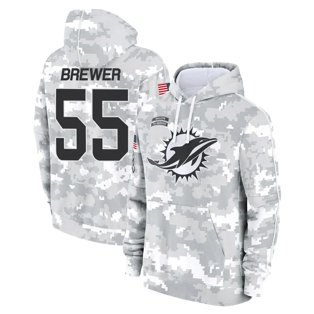 Punc M.Dolphins #55 Aaron Brewer Player Arctic Camo Salute to Service Hoodies Limited Game Stitched Jerseys