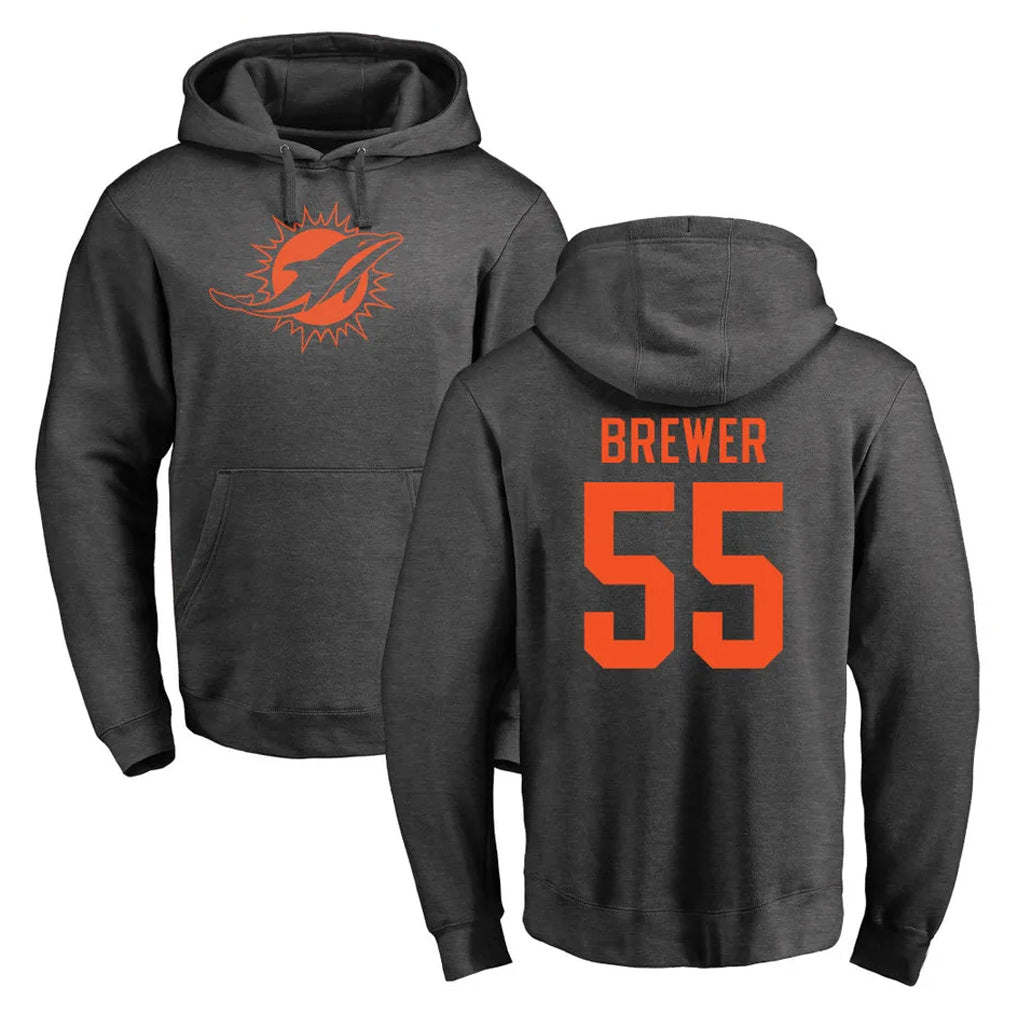 Punc M.Dolphins #55 Aaron Brewer Player Darkgray Pullover Hoodies Limited Stitched Jerseys