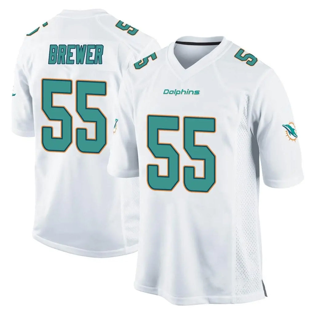 Punc M.Dolphins #55 Aaron Brewer Player White Home Game Stitched Jerseys