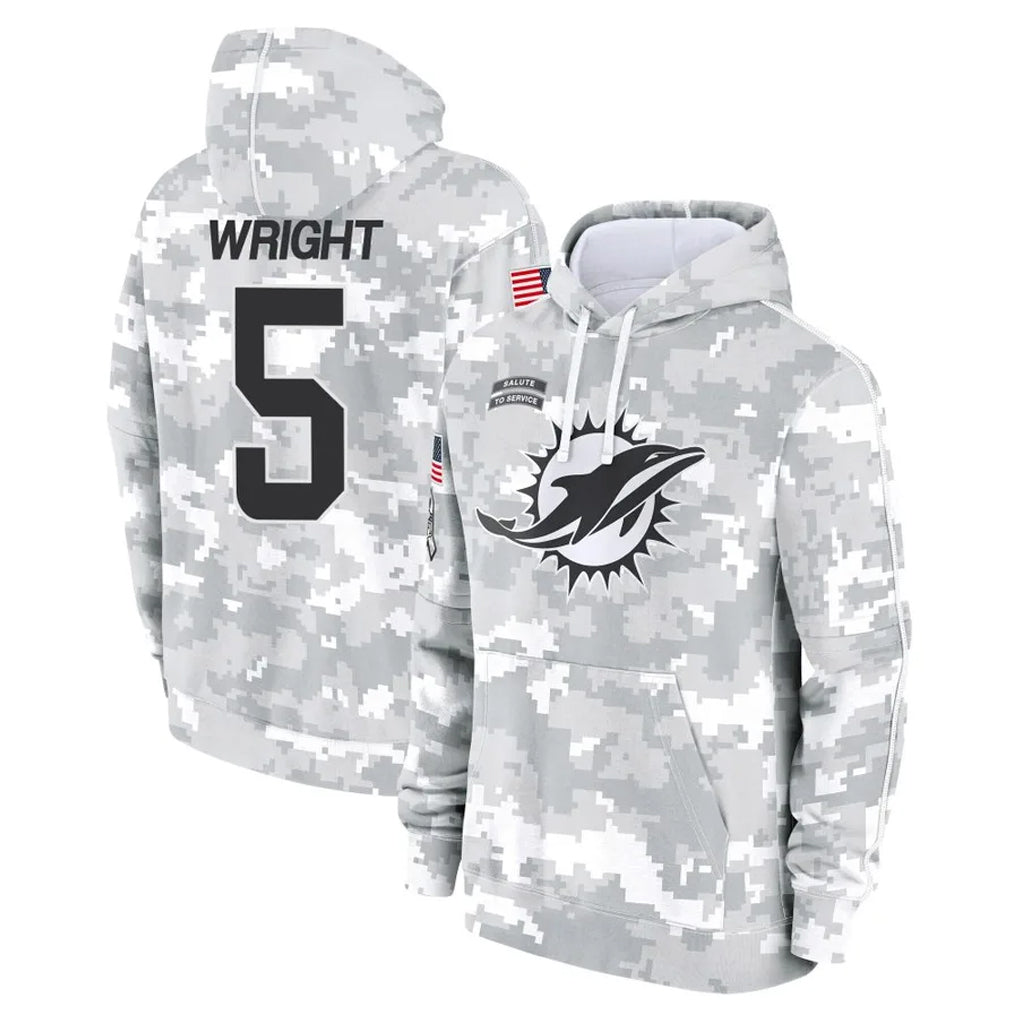 Punc M.Dolphins #5 Jaylen Wright Player Arctic Camo Salute to Service Hoodies Limited Game Stitched Jerseys