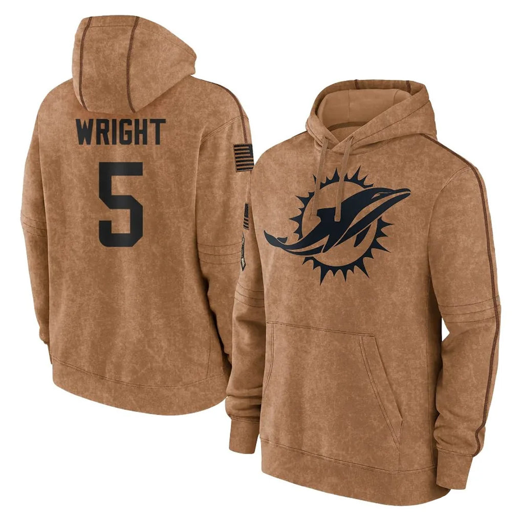 Punc M.Dolphins #5 Jaylen Wright Player Brown Salute to Service Hoodies Limited Game Stitched Jerseys