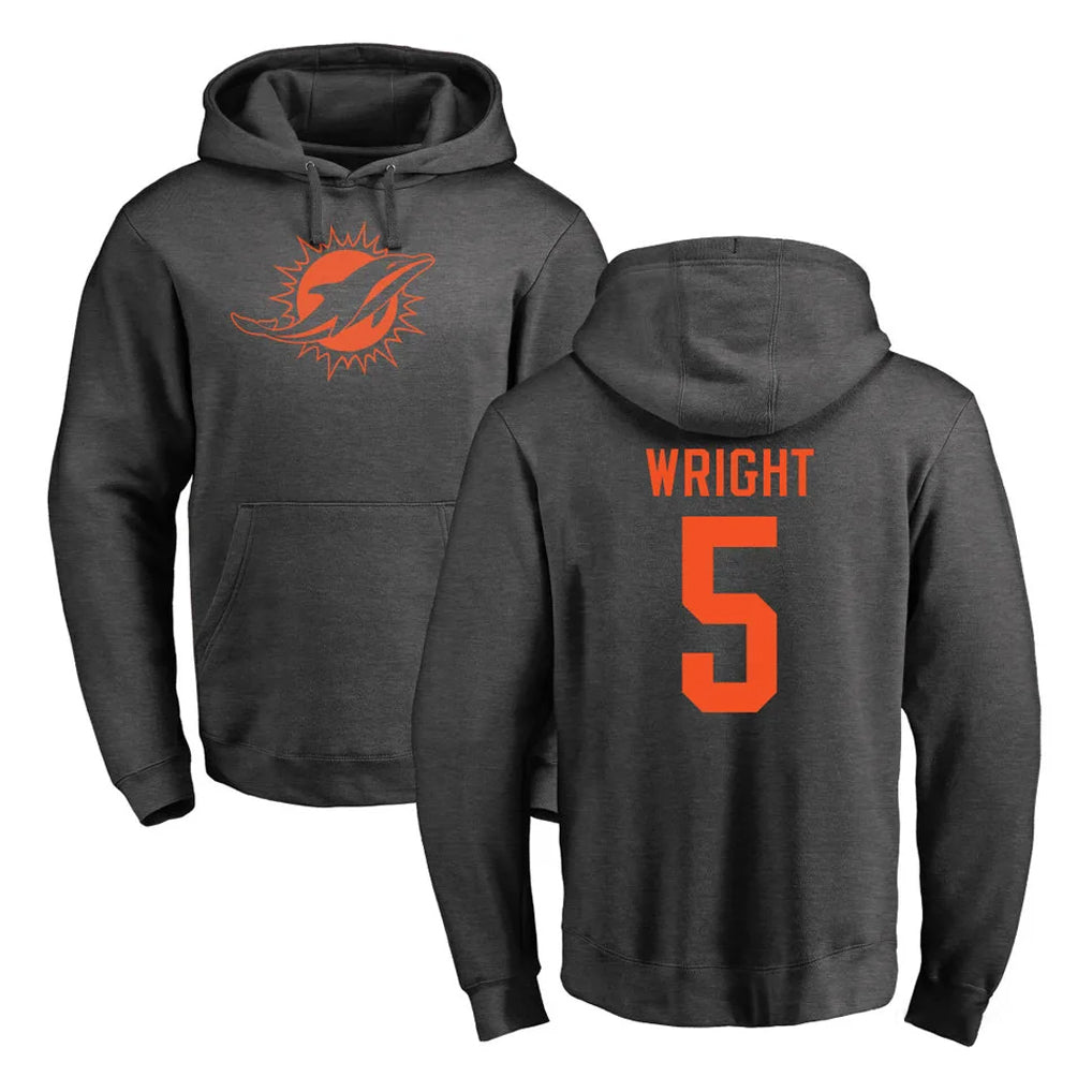 Punc M.Dolphins #5 Jaylen Wright Player Darkgray Pullover Hoodies Limited Stitched Jerseys