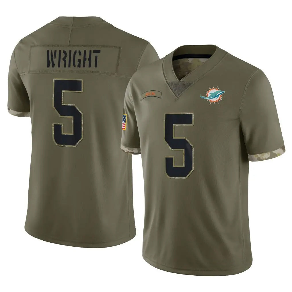 Punc M.Dolphins #5 Jaylen Wright Player Olive Salute To Service Limited Stitched Jerseys