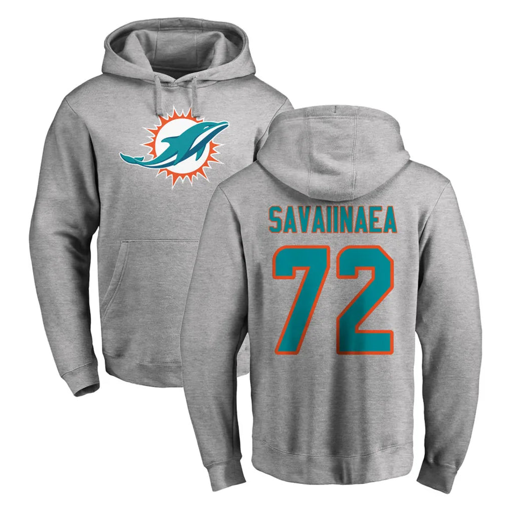 Punc M.Dolphins #72 Jonah Savaiinaea Player Gray LOGO Pullover Hoodies Limited Stitched Jerseys