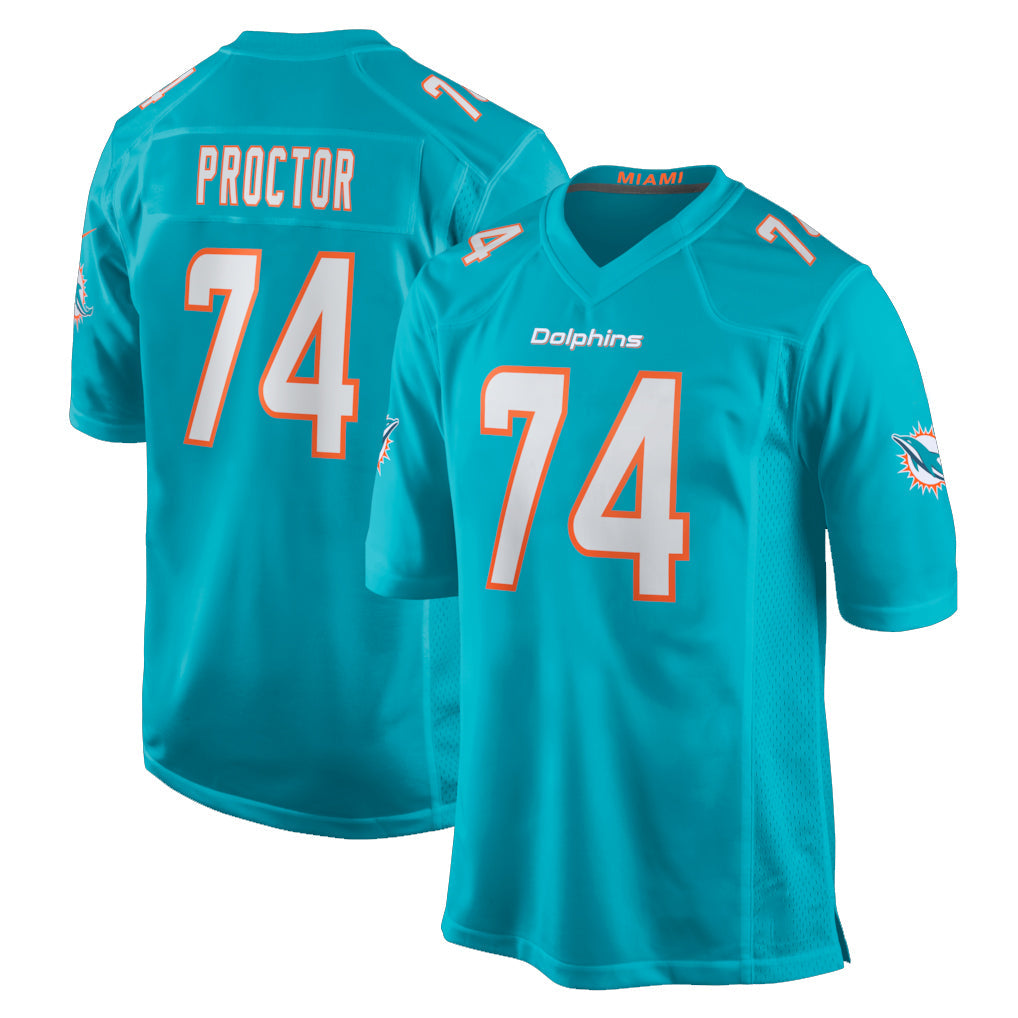 Punc M.Dolphins #74 Kadyn Proctor Player Aqua Home Game Stitched Jerseys