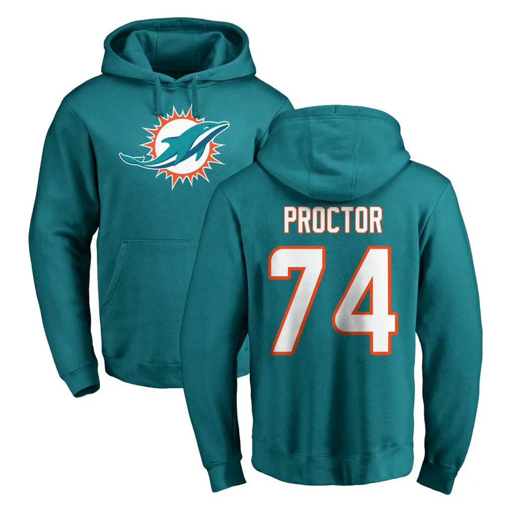 Punc M.Dolphins #74 Kadyn Proctor Player Aqua LOGO Pullover Hoodies Limited Stitched Jerseys