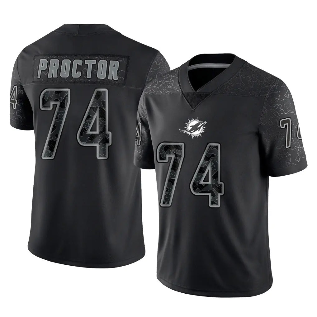 Punc M.Dolphins #74 Kadyn Proctor Player Black Reflective Limited Game Stitched Jerseys