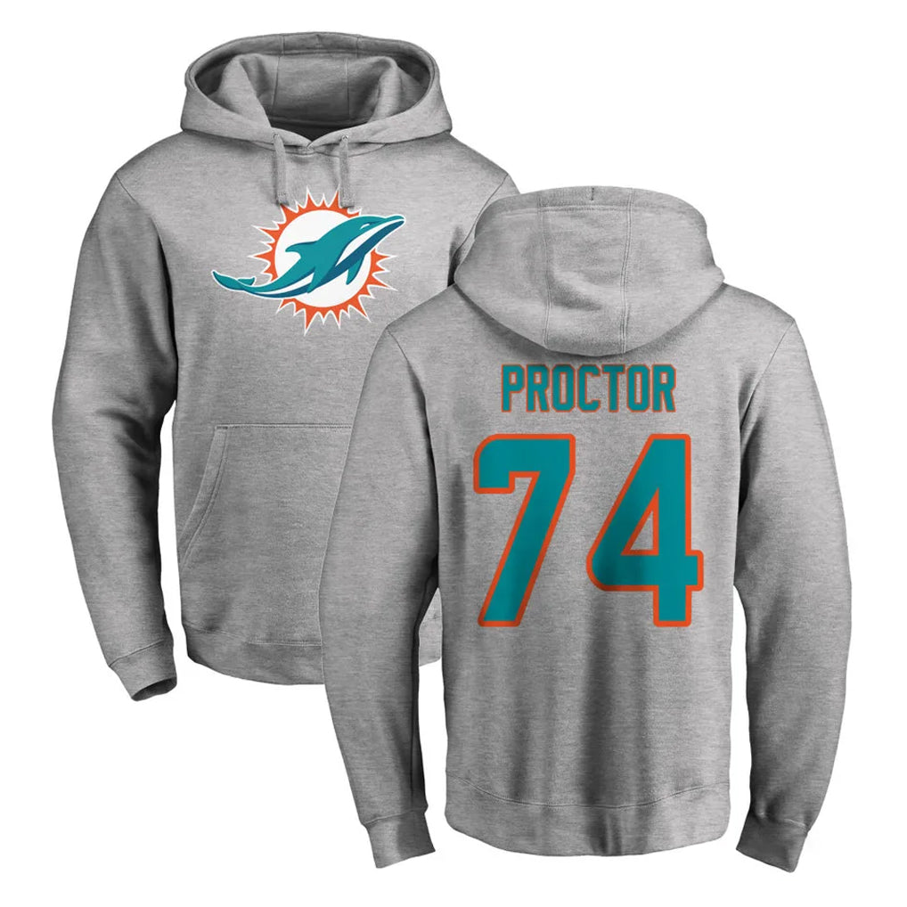 Punc M.Dolphins #74 Kadyn Proctor Player Gray LOGO Pullover Hoodies Limited Stitched Jerseys