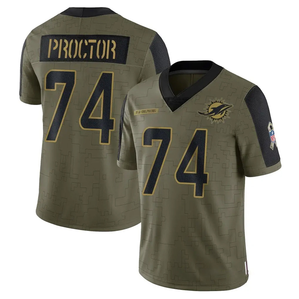 Punc M.Dolphins #74 Kadyn Proctor Player Olive Salute To Service Limited Game Stitched Jerseys