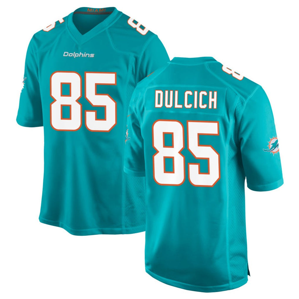 Punc M.Dolphins #85 Greg Dulcich Player Aqua Home Game Stitched Jerseys