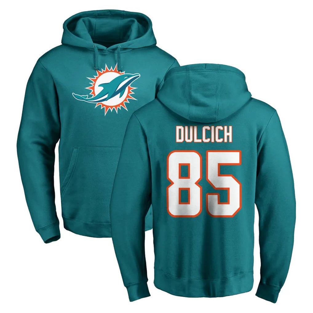 Punc M.Dolphins #85 Greg Dulcich Player Aqua LOGO Pullover Hoodies Limited Stitched Jerseys