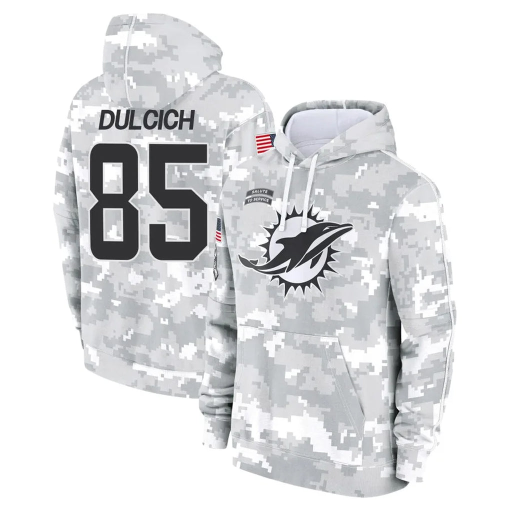 Punc M.Dolphins #85 Greg Dulcich Player Arctic Camo Salute to Service Hoodies Limited Game Stitched Jerseys