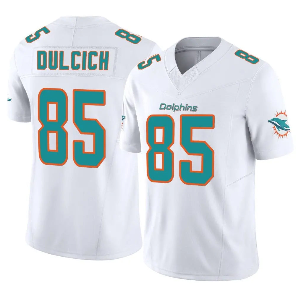 Punc M.Dolphins #85 Greg Dulcich Player White Limited Vapor F.U.S.E. Home Game Stitched Jerseys