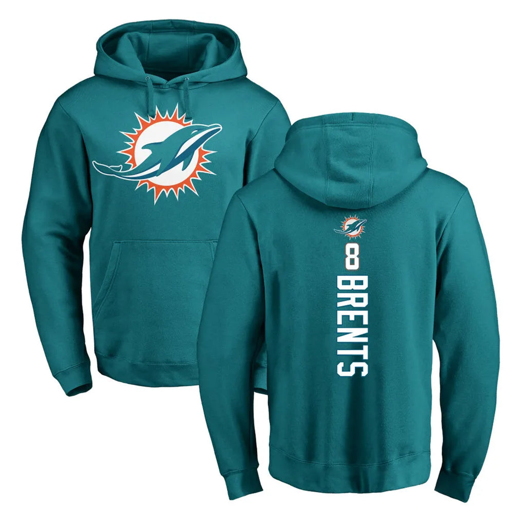 Punc M.Dolphins #8 JuJu Brents Player Aqua LOGO Pullover Hoodies Limited Stitched Jerseys