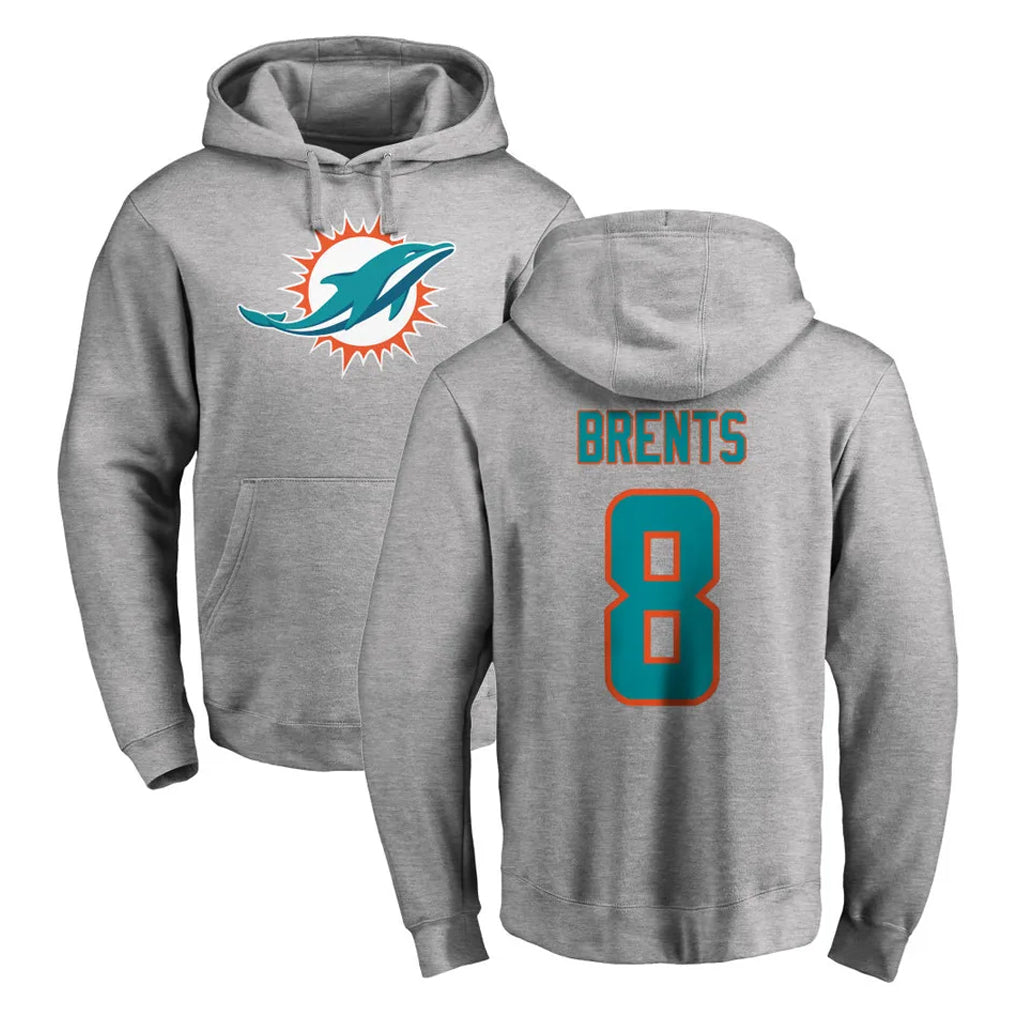 Punc M.Dolphins #8 JuJu Brents Player Gray LOGO Pullover Hoodies Limited Stitched Jerseys