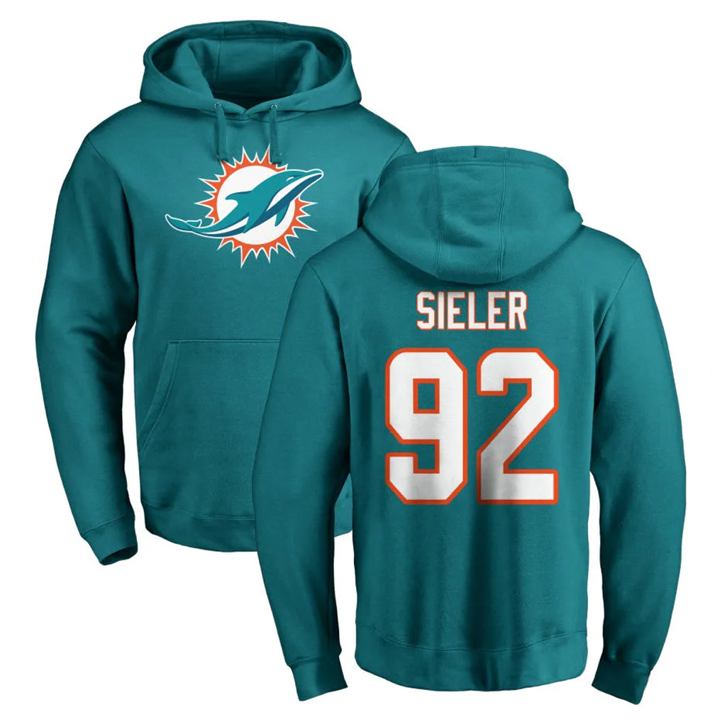 Punc M.Dolphins #92 Zach Sieler Player Aqua LOGO Pullover Hoodies Limited Stitched Jerseys