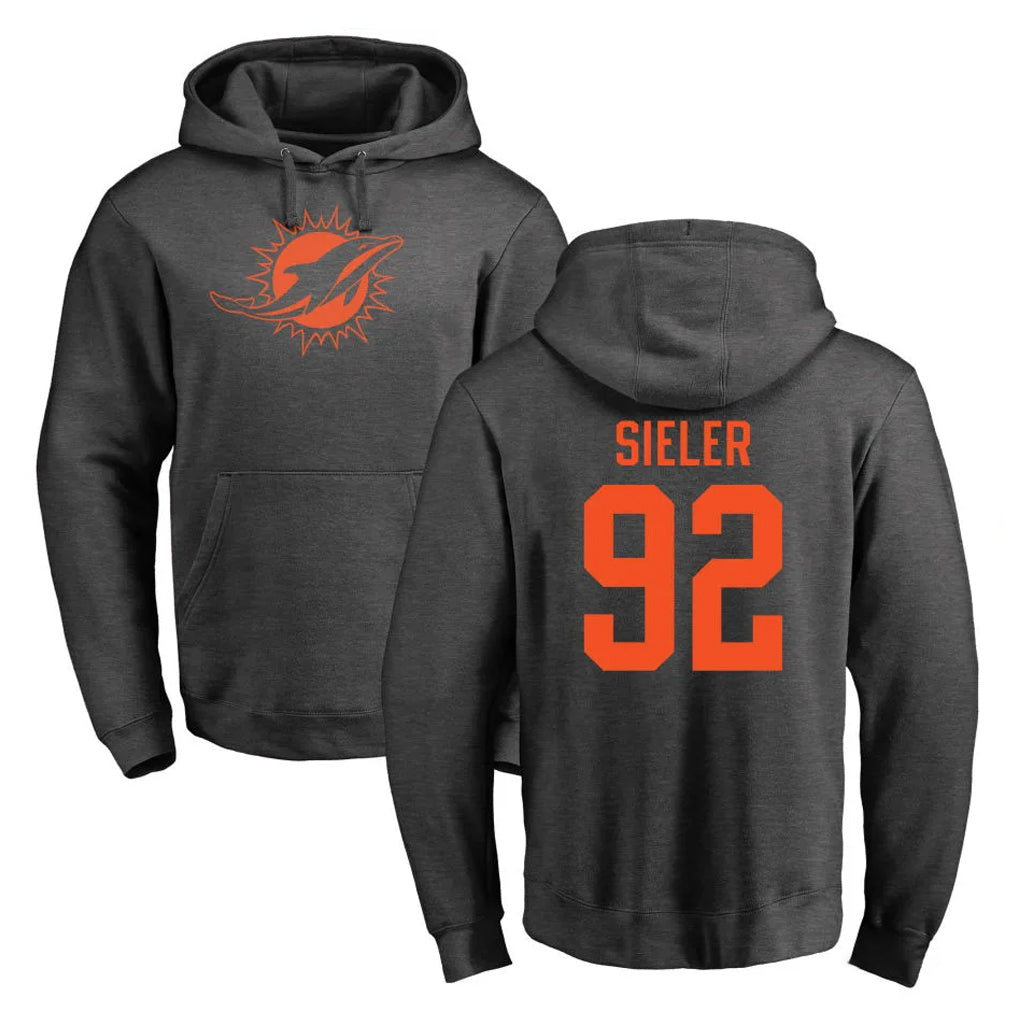 Punc M.Dolphins #92 Zach Sieler Player Darkgray Pullover Hoodies Limited Stitched Jerseys