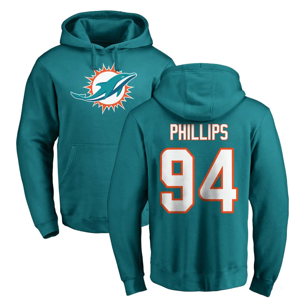 Punc M.Dolphins #94 Jordan Phillips Player Aqua LOGO Pullover Hoodies Limited Stitched Jerseys