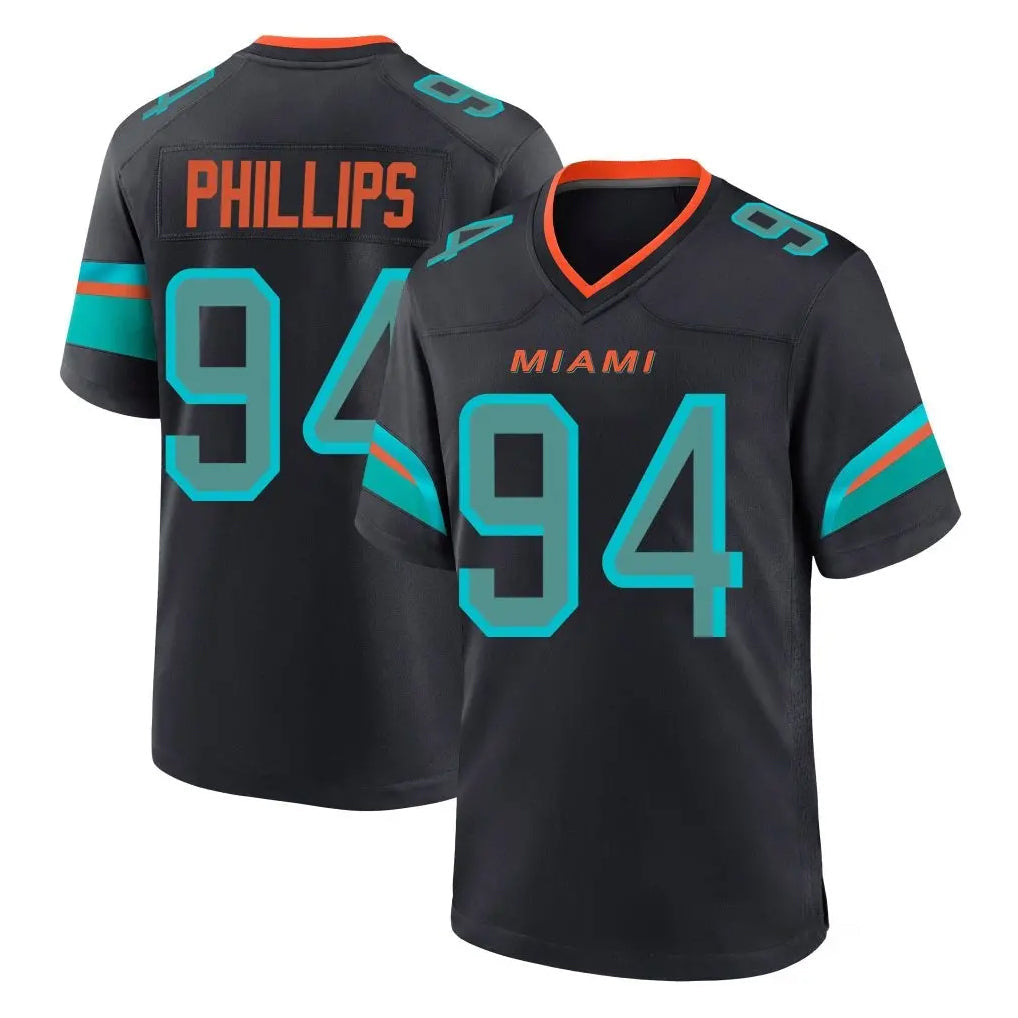 Punc M.Dolphins #94 Jordan Phillips Player Black Pitch Rivalries Collection Home Game Stitched Jerseys