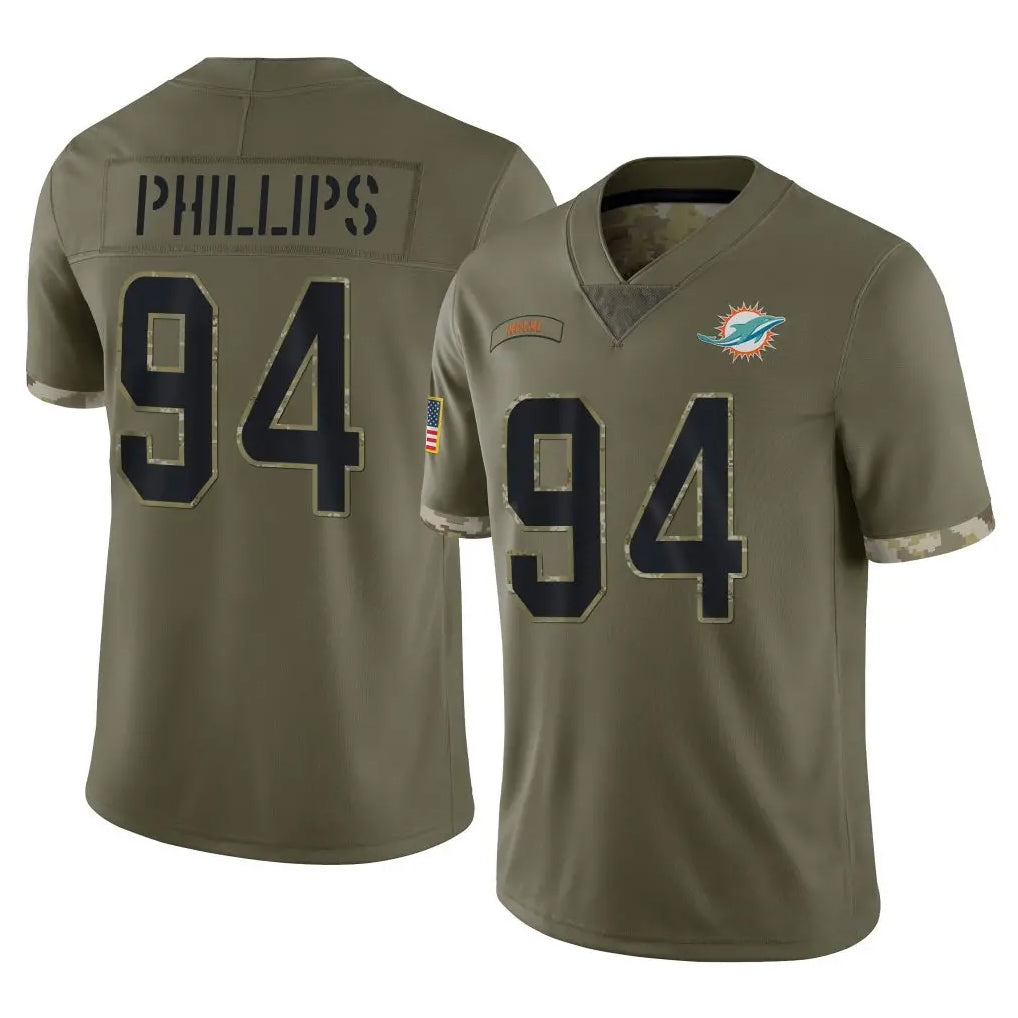 Punc M.Dolphins #94 Jordan Phillips Player Olive Salute To Service Limited Stitched Jerseys
