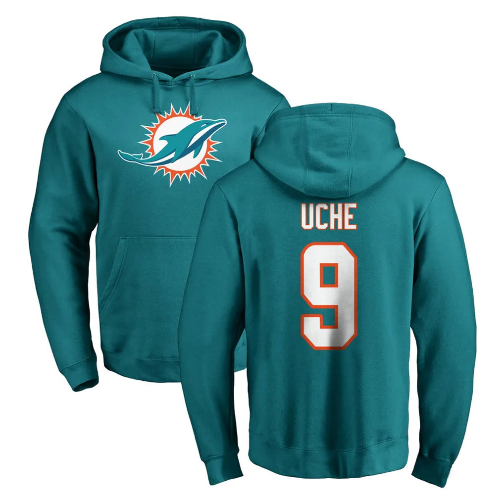 Punc M.Dolphins #9 Joshua Uche Player Aqua LOGO Pullover Hoodies Limited Stitched Jerseys