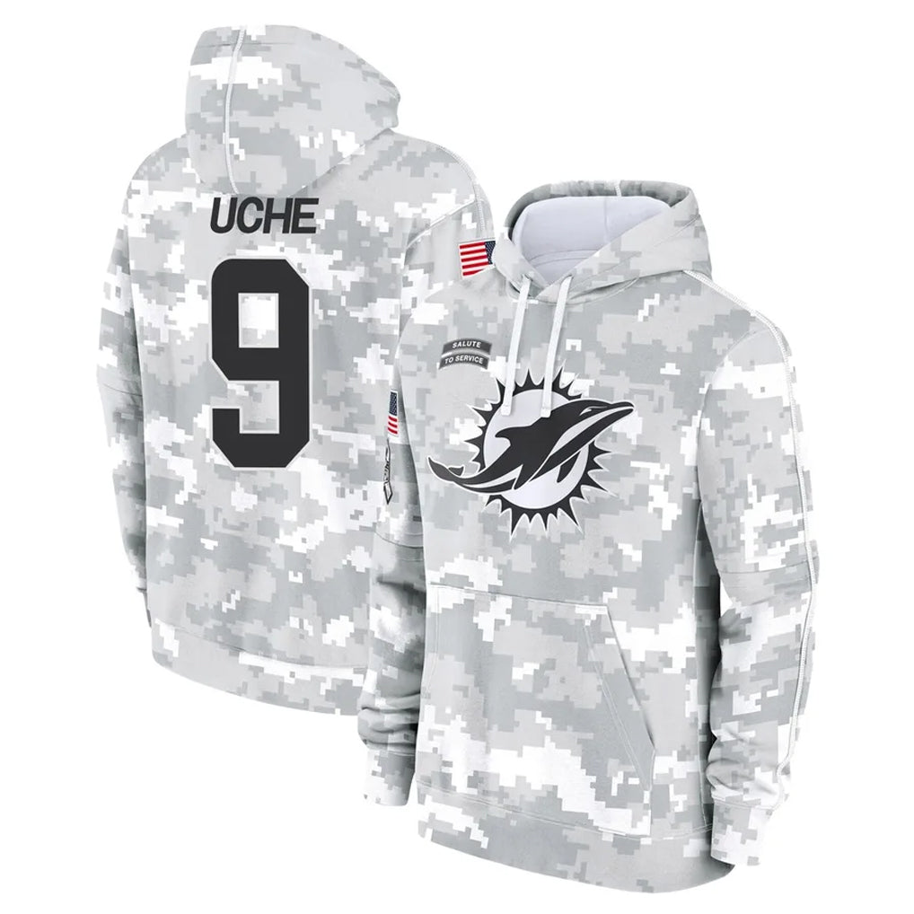 Punc M.Dolphins #9 Joshua Uche Player Arctic Camo Salute to Service Hoodies Limited Game Stitched Jerseys