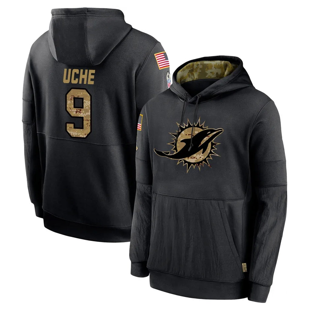 Punc M.Dolphins #9 Joshua Uche Player Black Salute to Service Hoodies Limited Game Stitched Jerseys