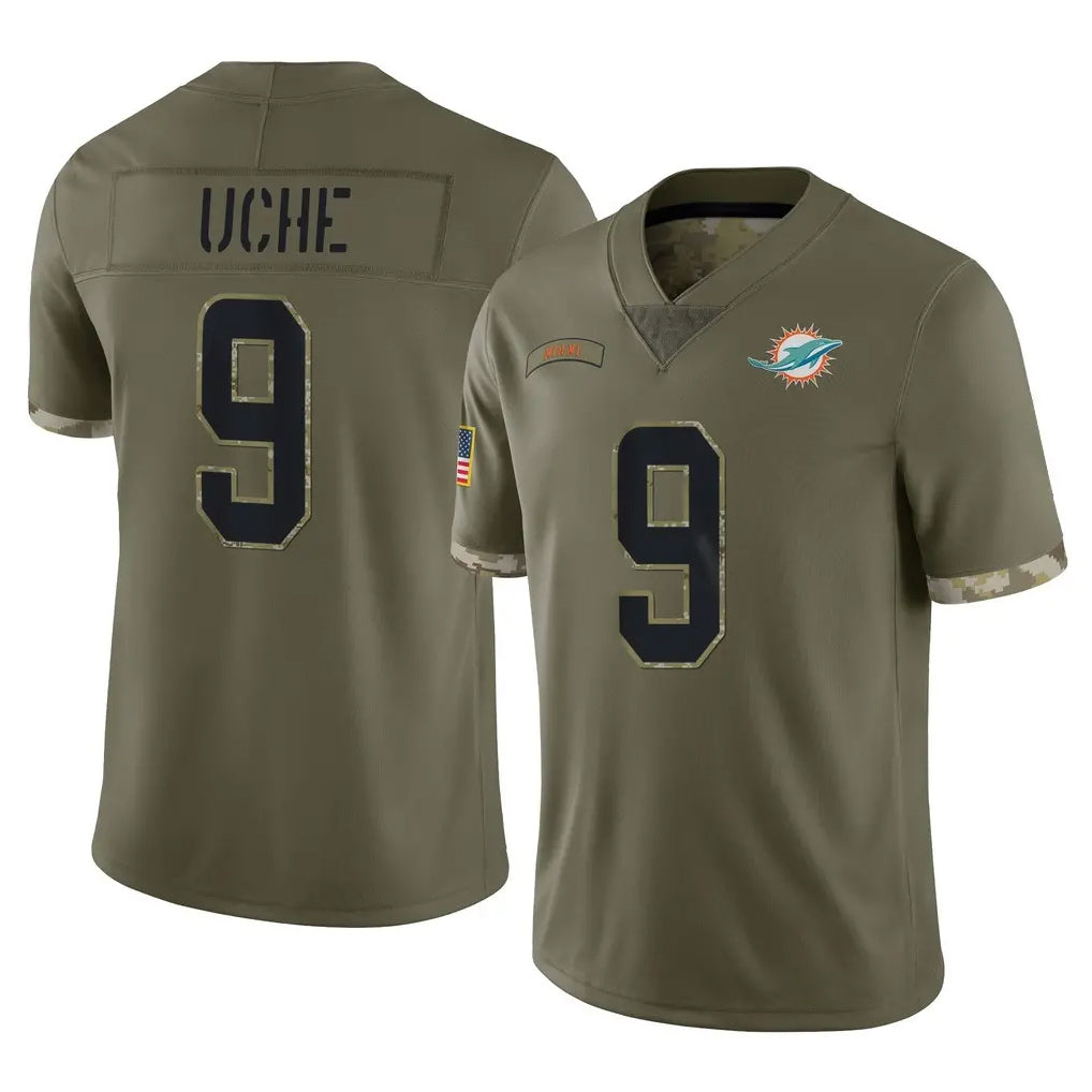 Punc M.Dolphins #9 Joshua Uche Player Olive Salute To Service Limited Stitched Jerseys