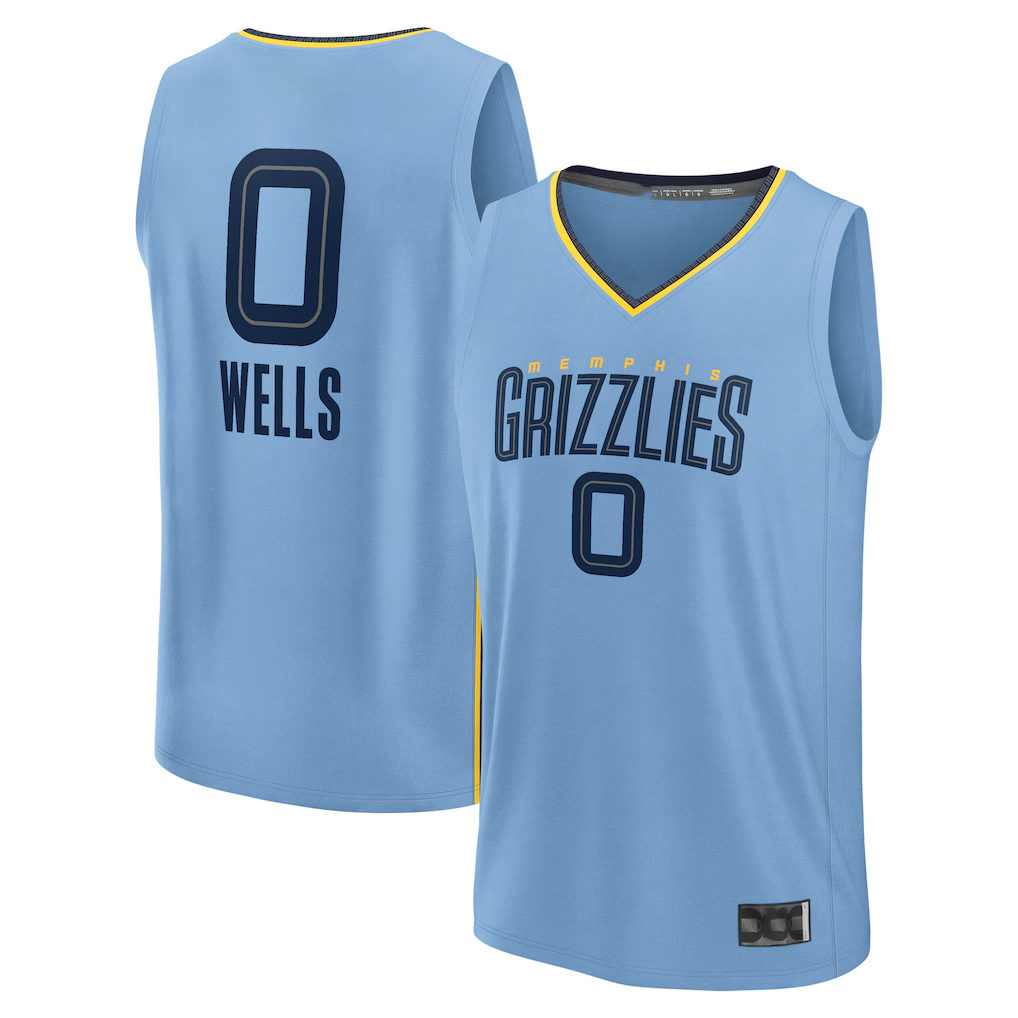 Punc M.Grizzlies #0 Jaylen Wells Light Blue Fast Break Replica Player Stitched Jerseys- Statement Edition