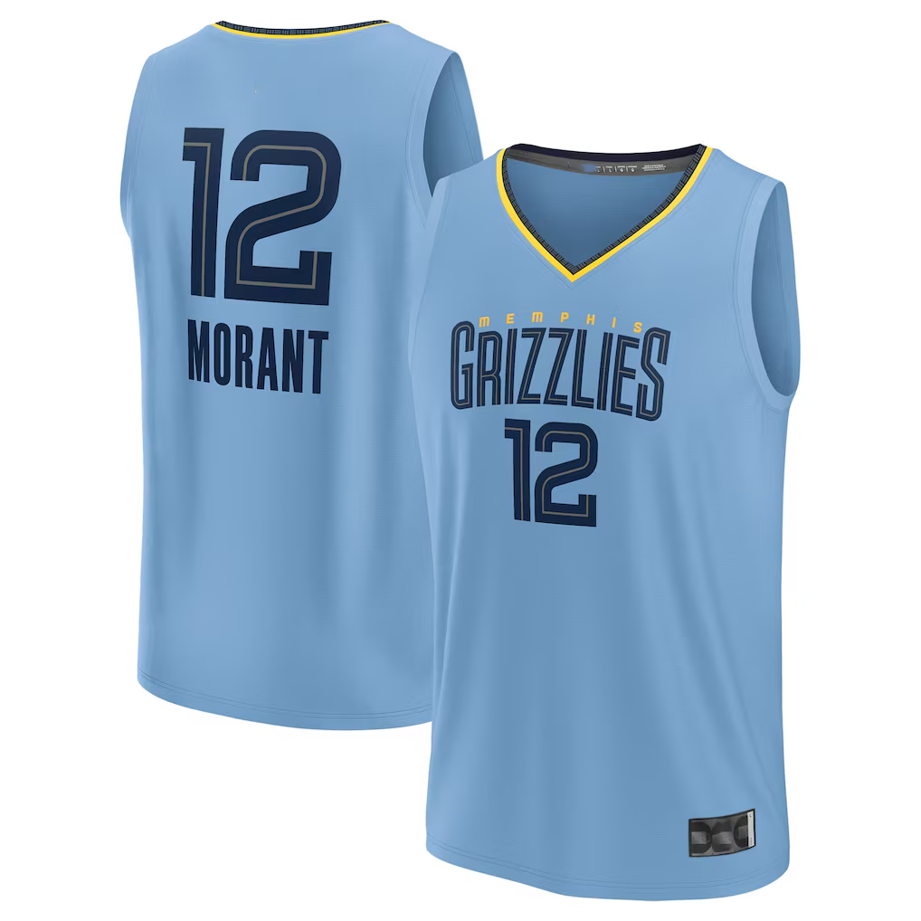 Punc M.Grizzlies #12 Ja Morant Light Blue Fast Break Replica Player Stitched Jerseys- Statement Edition