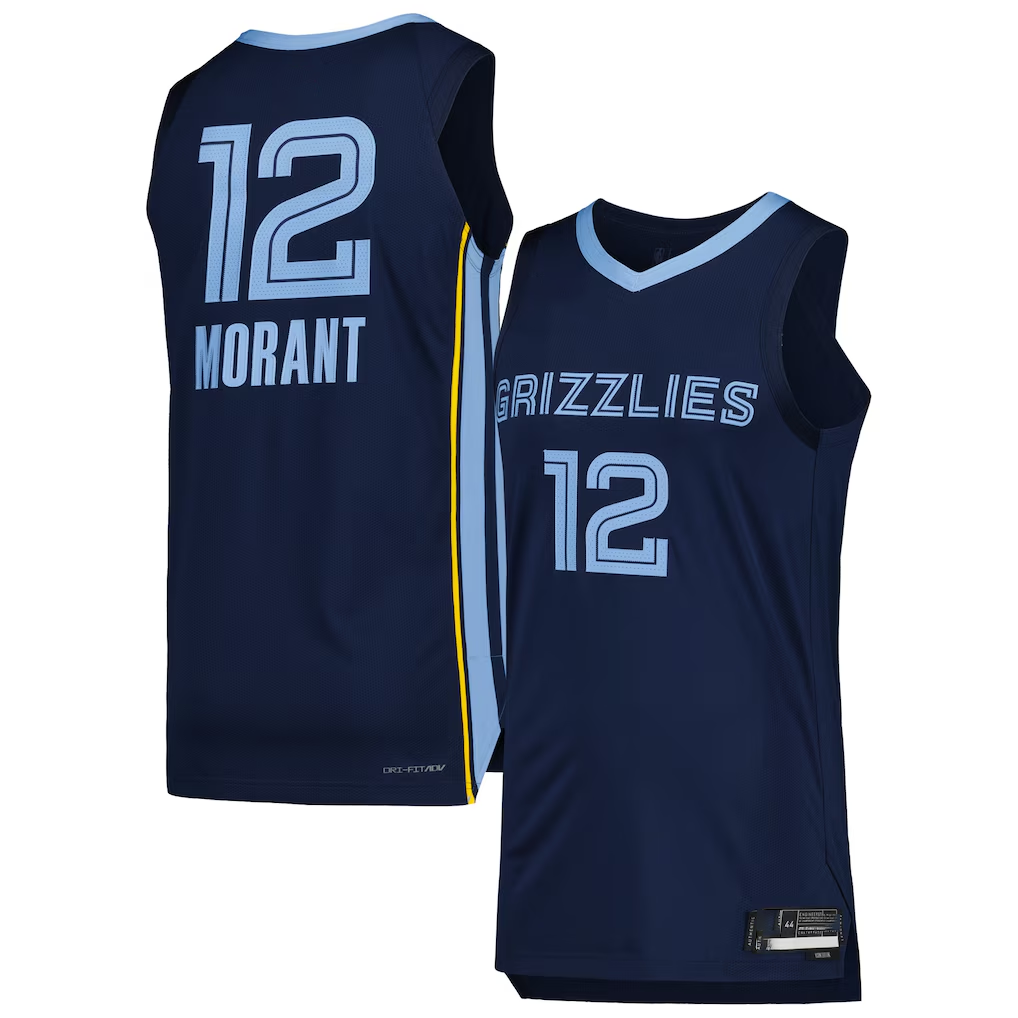 Punc M.Grizzlies #12 Ja Morant Navy Authentic Stitched Jerseys- Icon Edition
