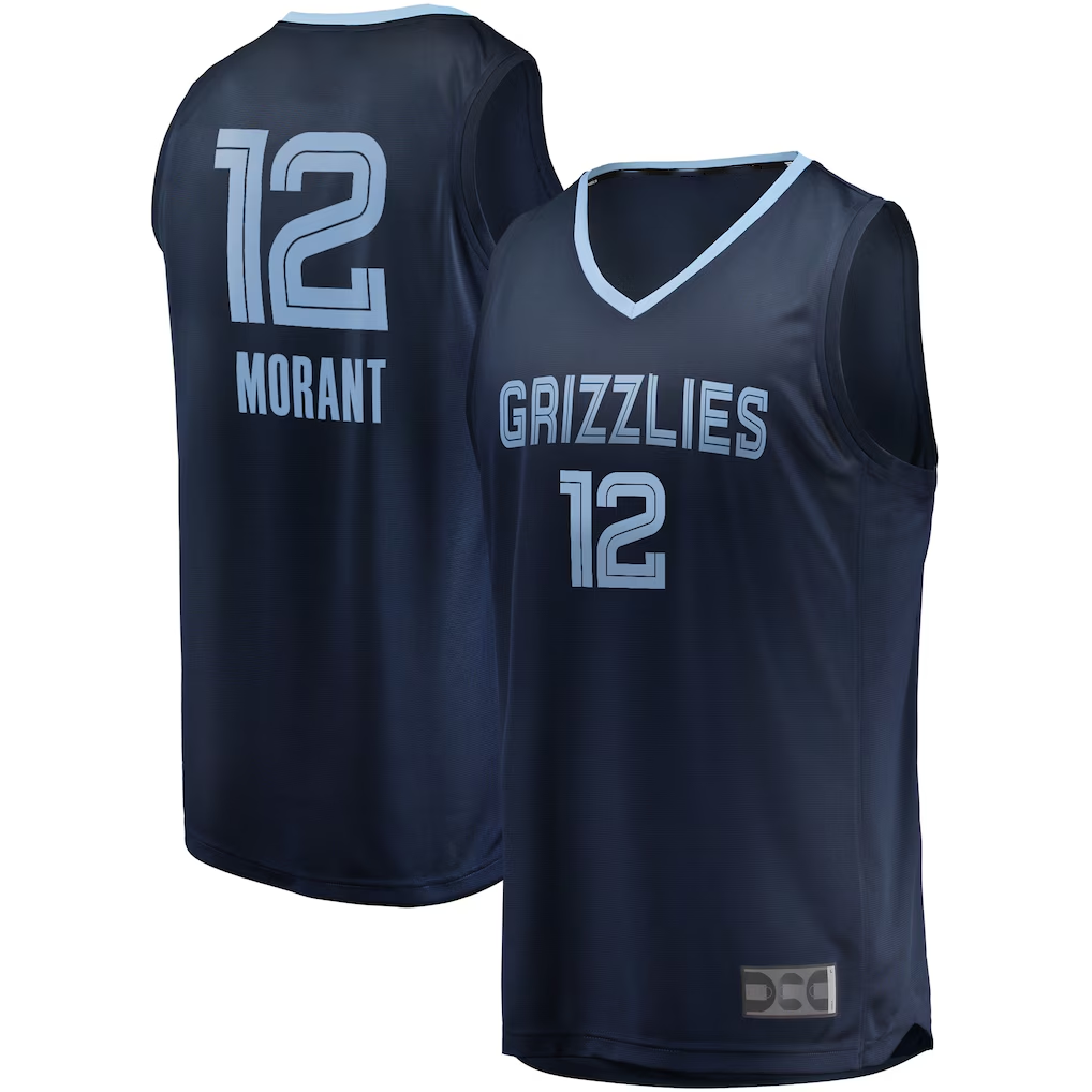 Punc M.Grizzlies #12 Ja Morant Navy Big & Tall Fast Break Player Stitched Jerseys- Icon Edition