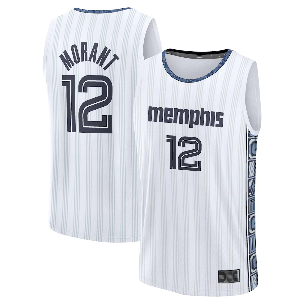 Punc M.Grizzlies #12 Ja Morant White 2025-2026 City Edition Fast Break Stitched Jerseys