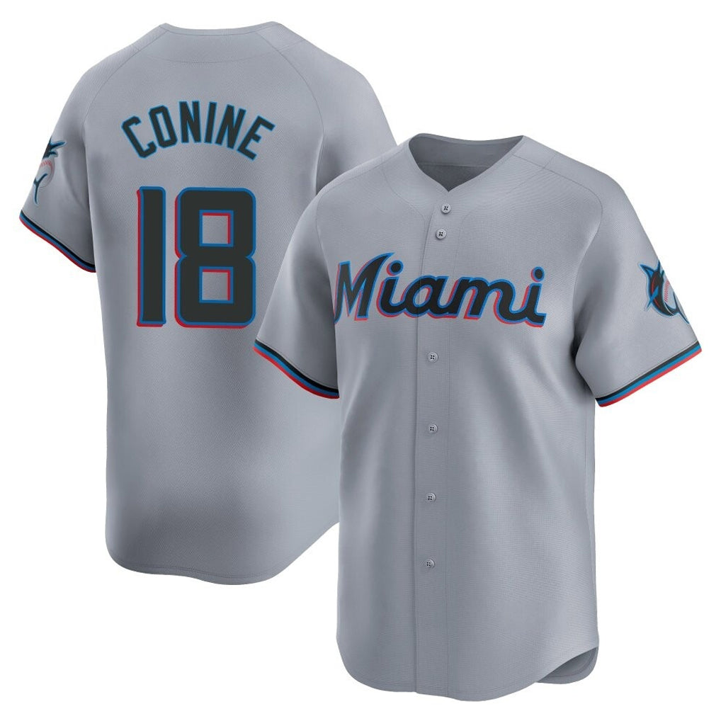 Punc M.Marlins #18 Griffin Conine Player Gray Home Limited Stitched Jerseys