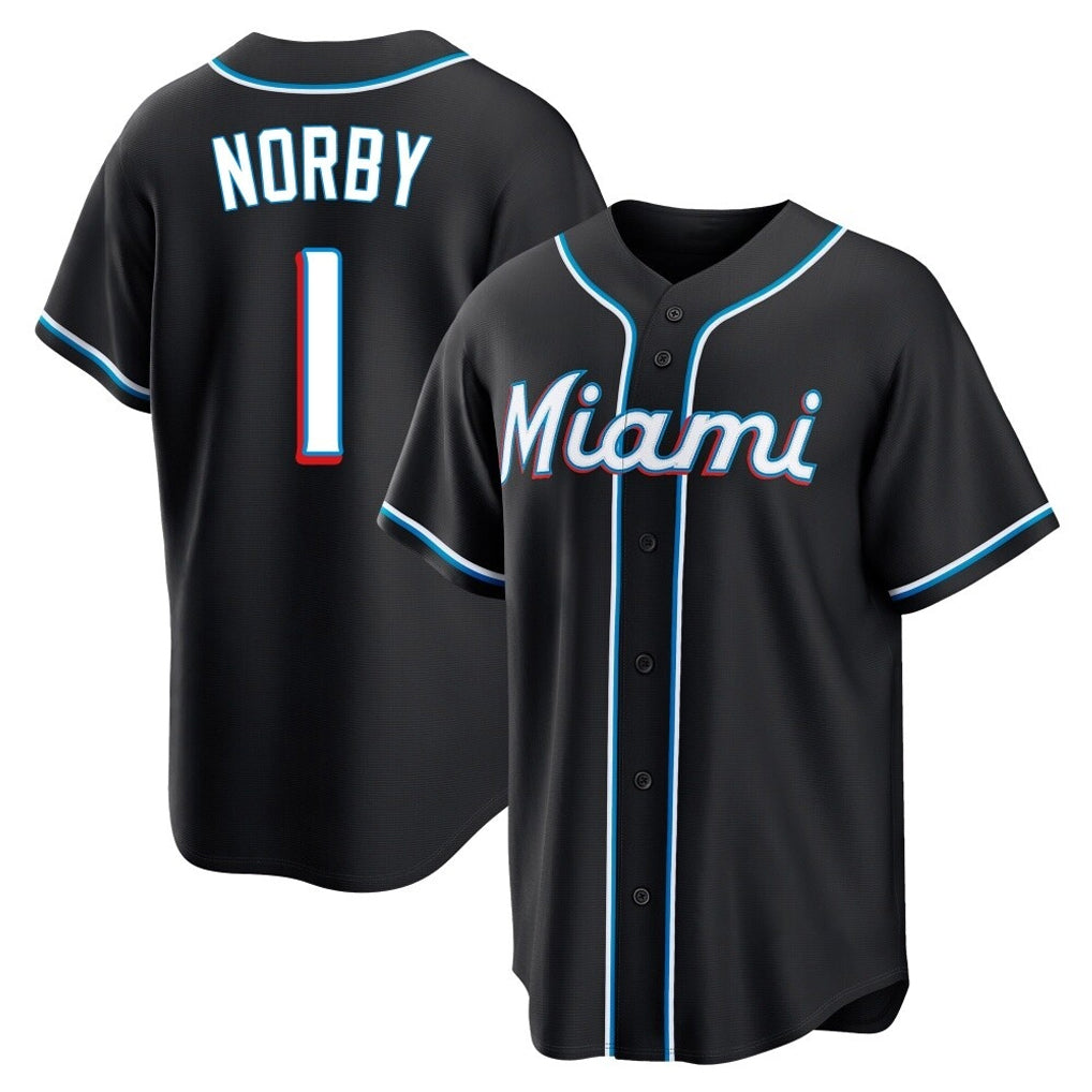 Punc M.Marlins #1 Connor Norby Player Black Fashion Out Home Game Stitched Jerseys
