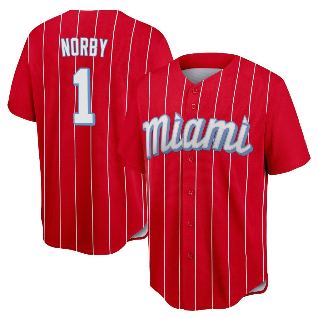 Punc M.Marlins #1 Connor Norby Player Red City Connect Home Game Stitched Jerseys