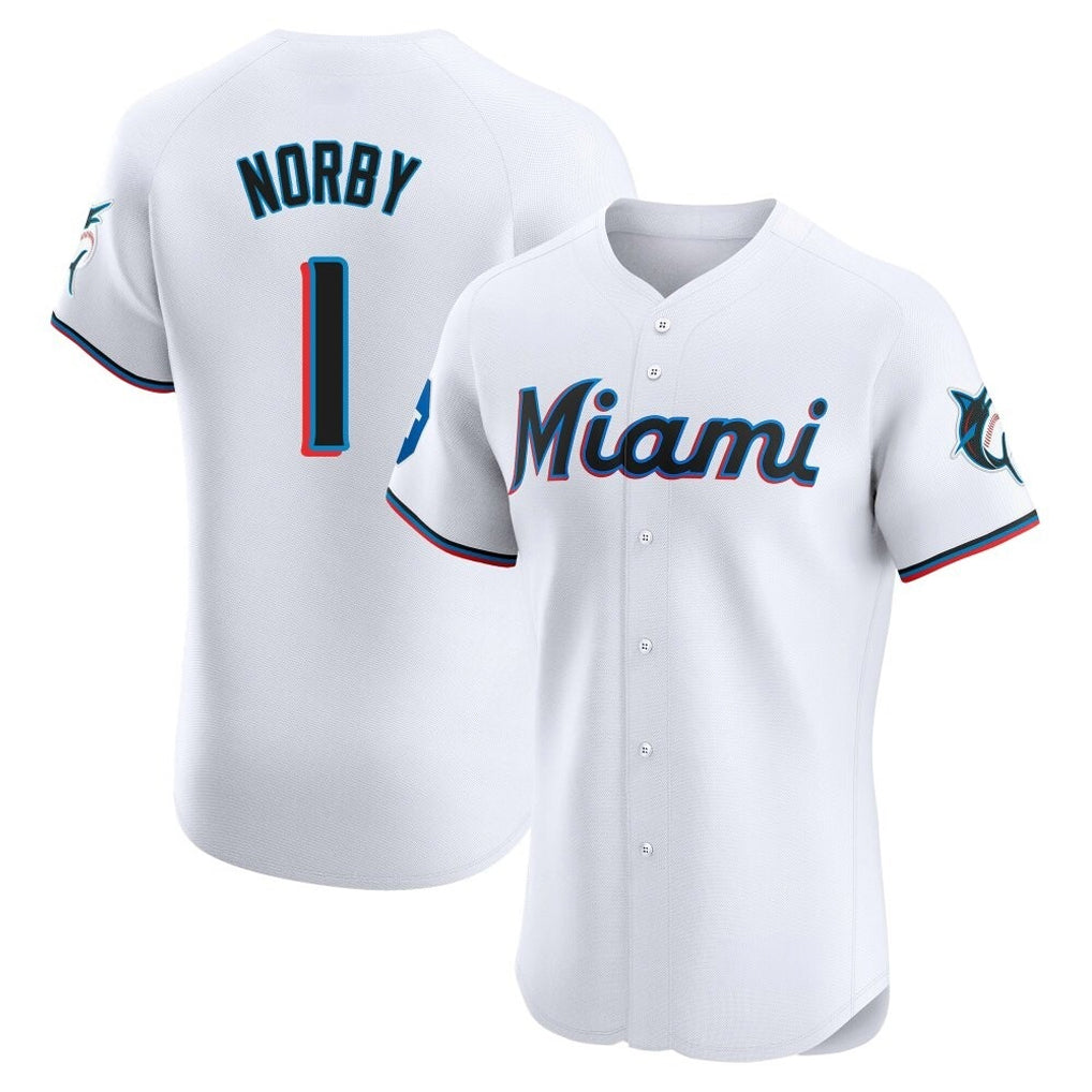 Punc M.Marlins #1 Connor Norby Player White Home Limited Elite Stitched Jerseys