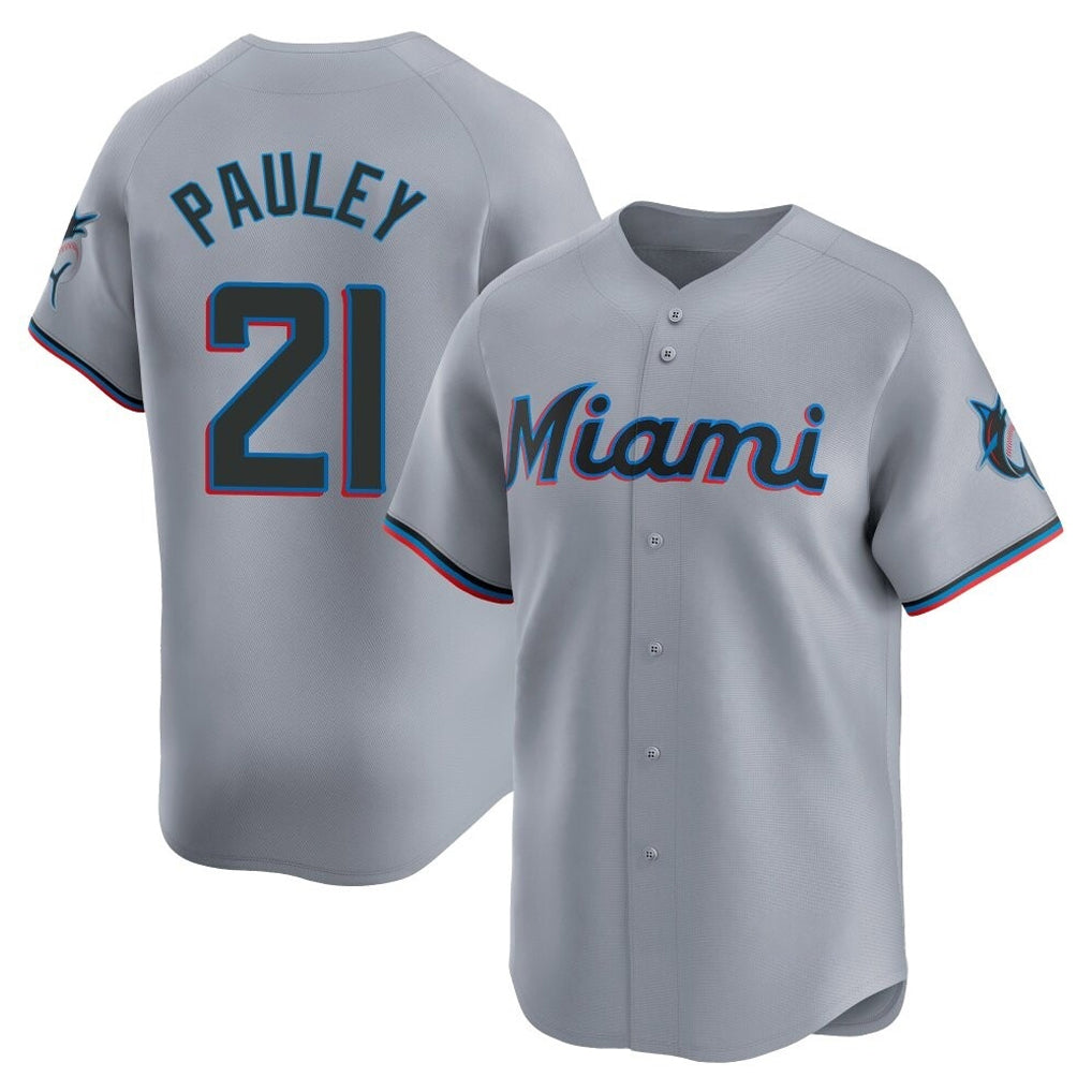 Punc M.Marlins #21 Graham Pauley Player Gray Home Limited Stitched Jerseys