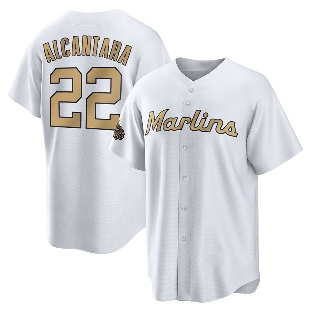 Punc M.Marlins #22 Sandy Alcantara Player Gold Home Game Stitched Jerseys