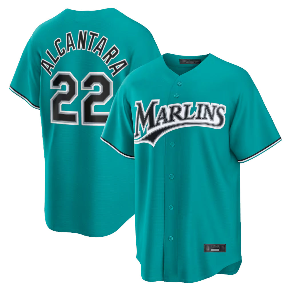 Punc M.Marlins #22 Sandy Alcantara Player Teal  Home Game Stitched Jerseys