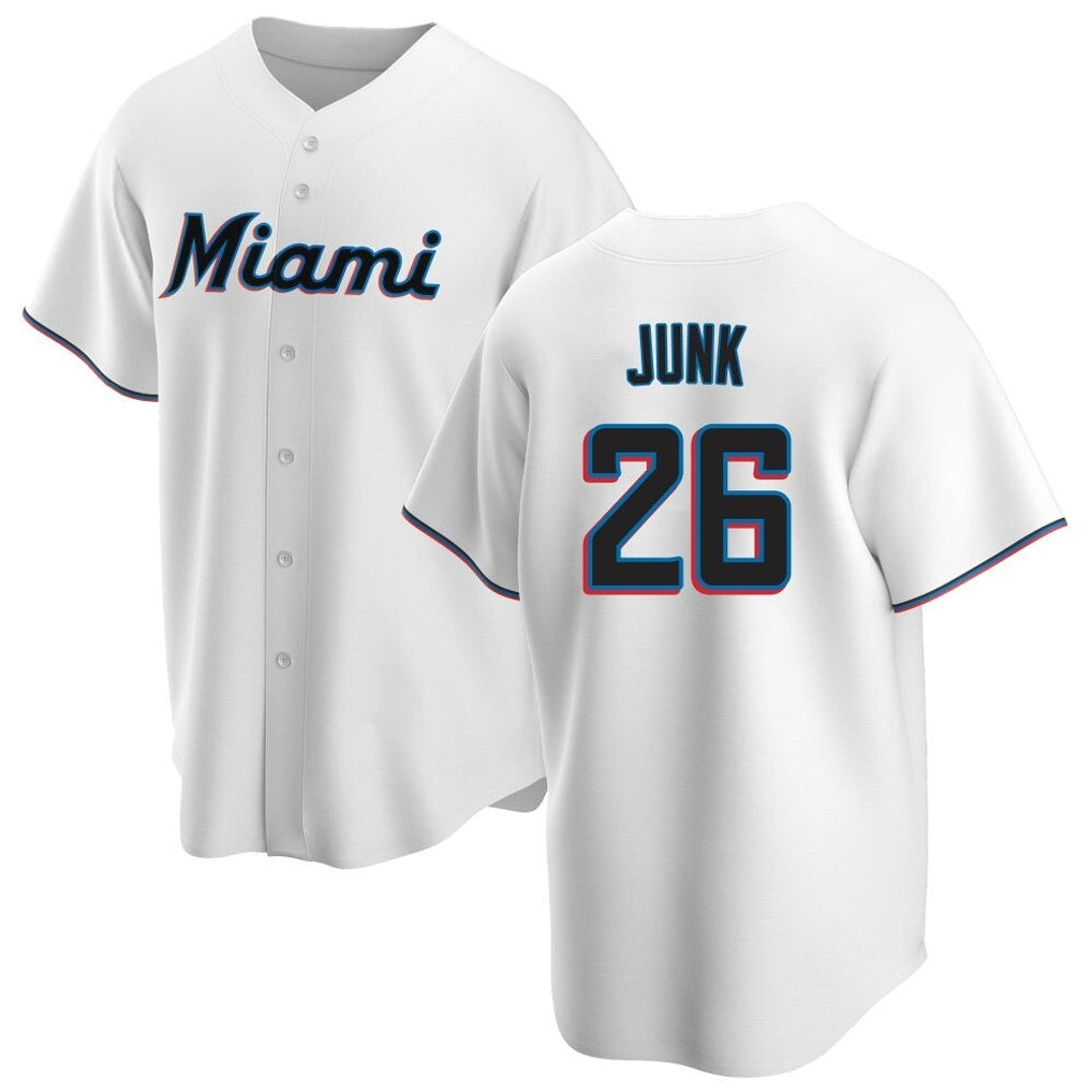 Punc M.Marlins #26 Janson Junk Player White  Home Game Stitched Jerseys