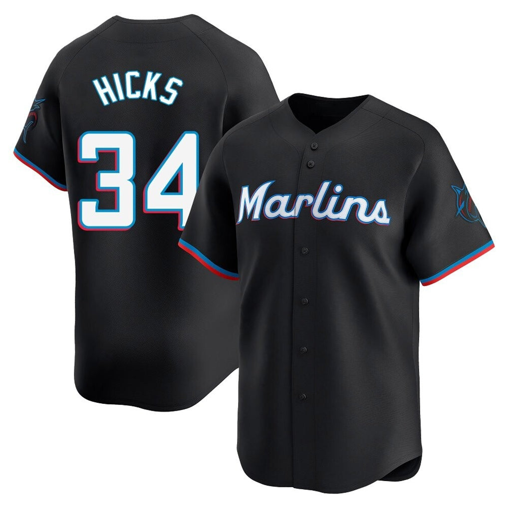 Punc M.Marlins #34 Liam Hicks Player Black Home Limited Stitched Jerseys
