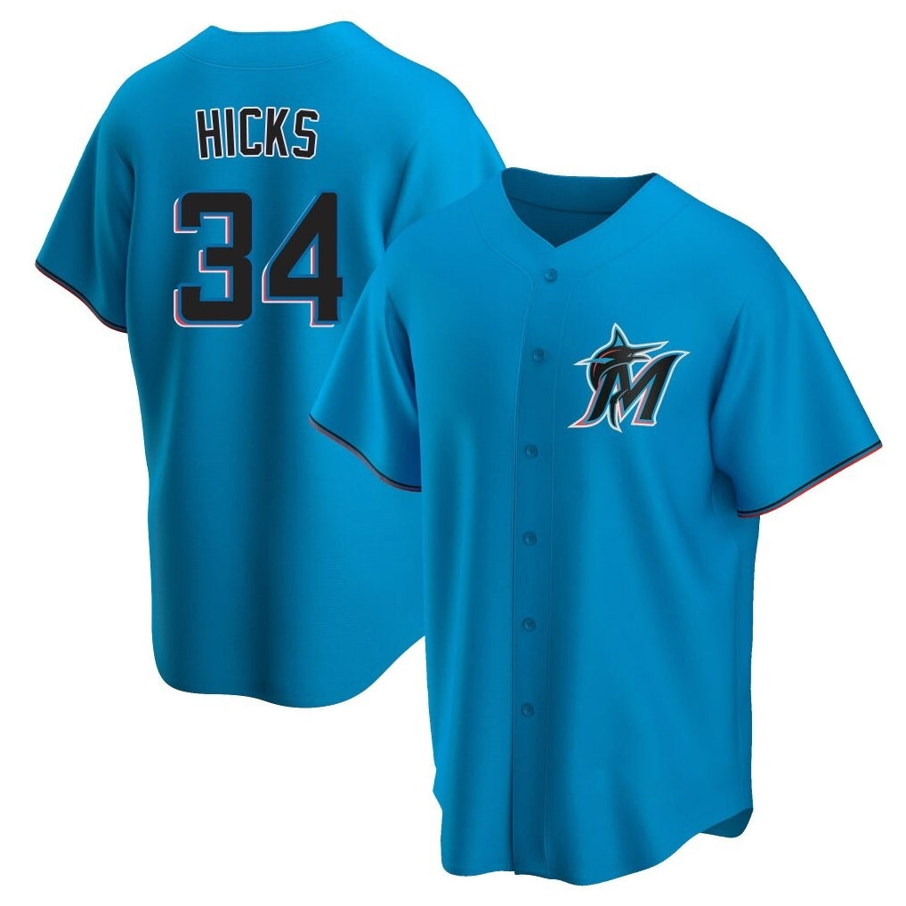 Punc M.Marlins #34 Liam Hicks Player Blue Home Game Stitched Jerseys