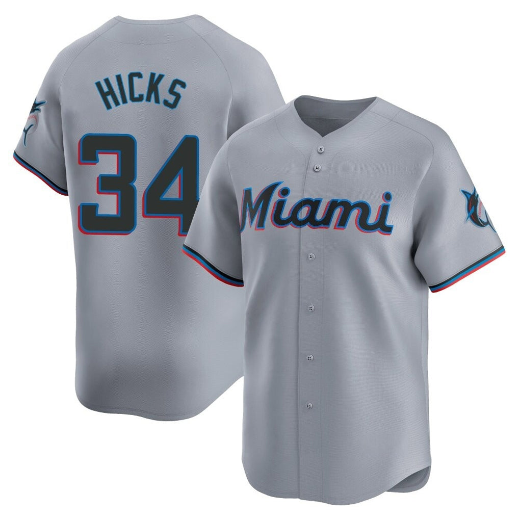 Punc M.Marlins #34 Liam Hicks Player Gray Home Limited Stitched Jerseys