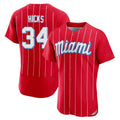 Punc M.Marlins #34 Liam Hicks Player Red City Connect Home Limited Elite Stitched Jerseys